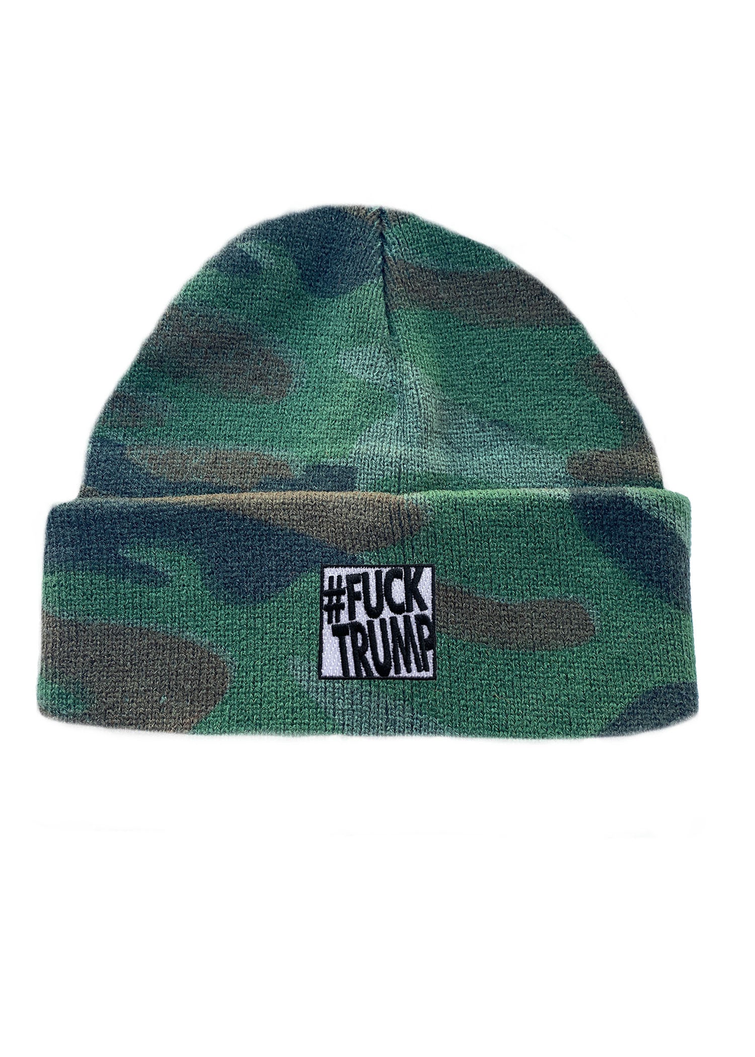 Oversized Fuck Trump Patch Classic Rollup Knit Beanie