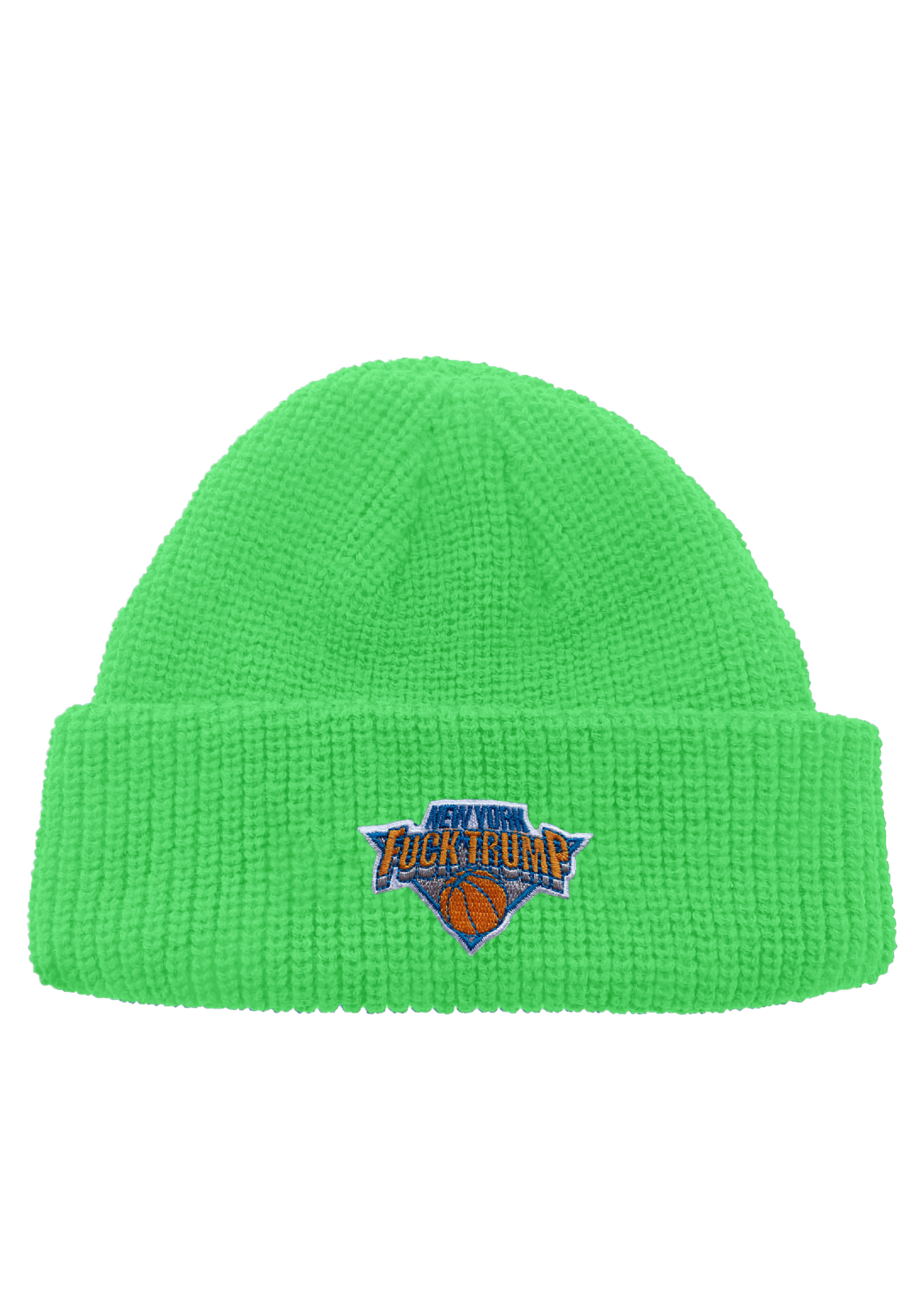 Fuck Trump NY Hoops Patch Neon Color Fisherman Knit Beanie
