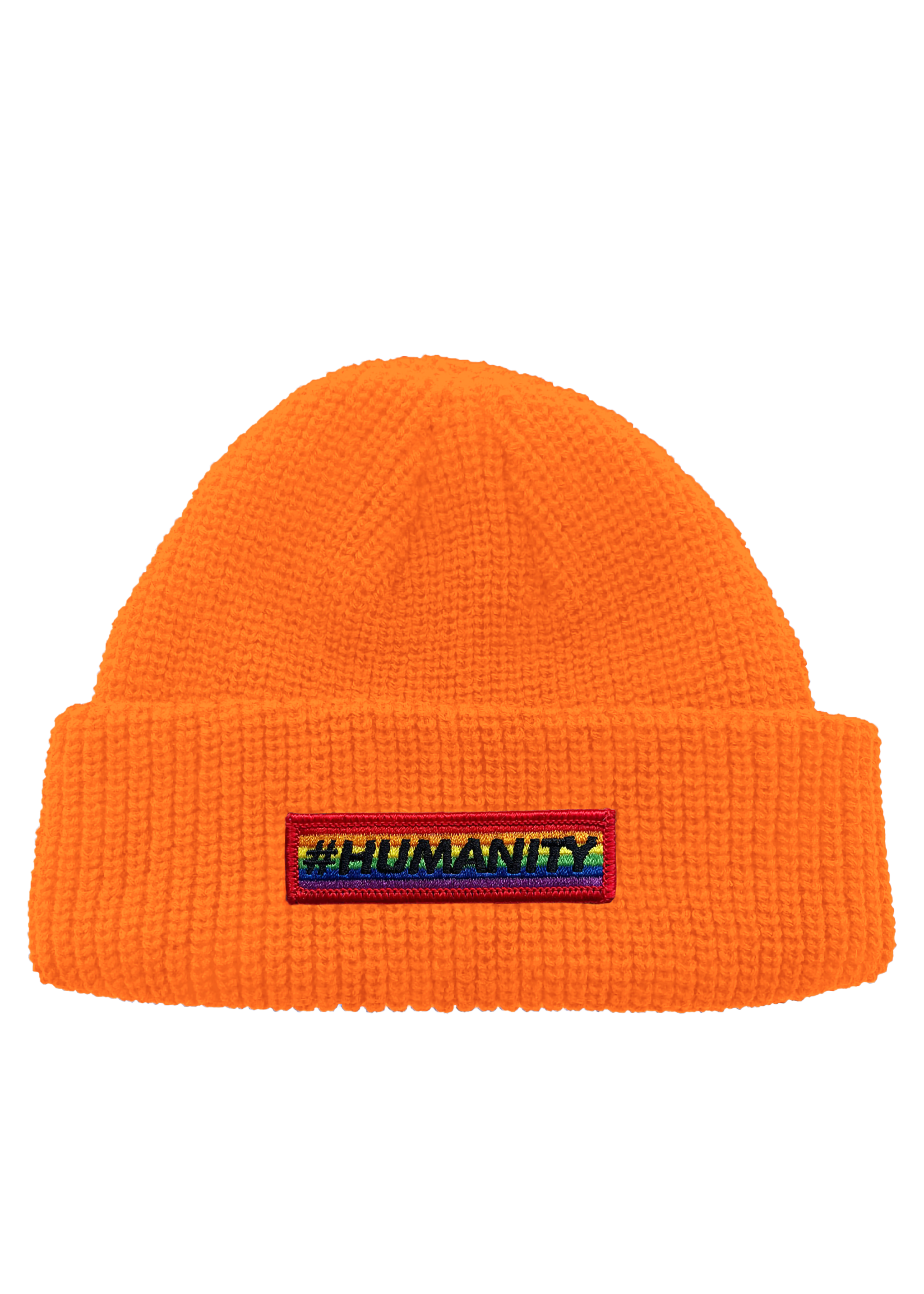 Humantiy Pride Bar Patch Neon Color Rollup Fisherman Knit Beanie